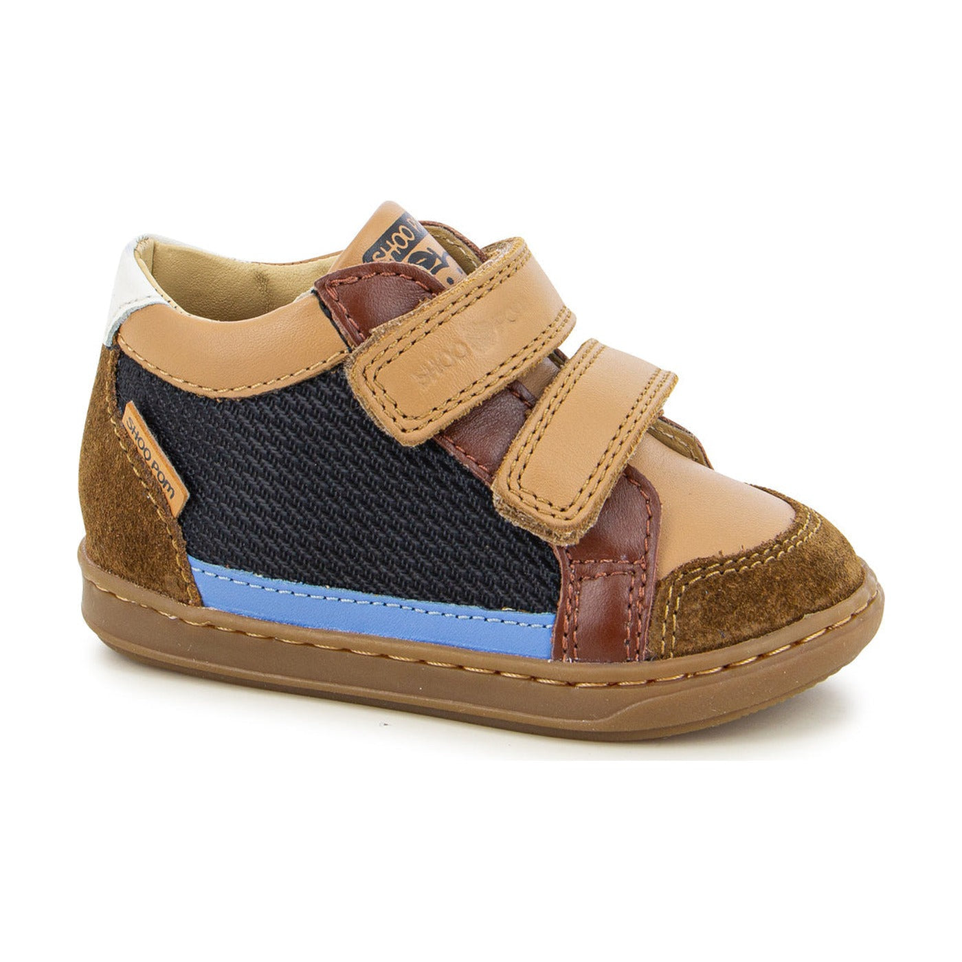 Shoo pom Glitter & Metallic Leather Sneakers, Camel & Navy