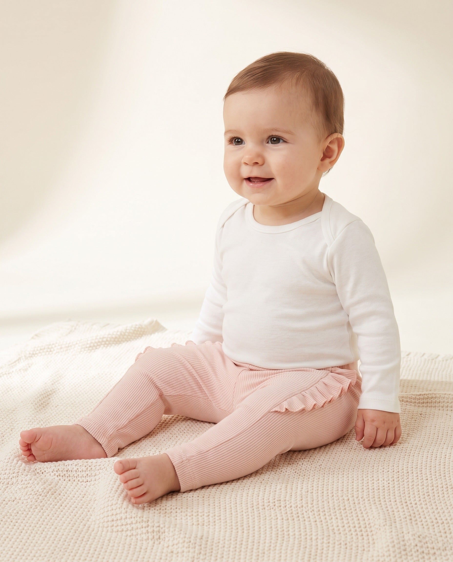Pink ribbed leggings with frilled cuffs by Yell-oh, kids