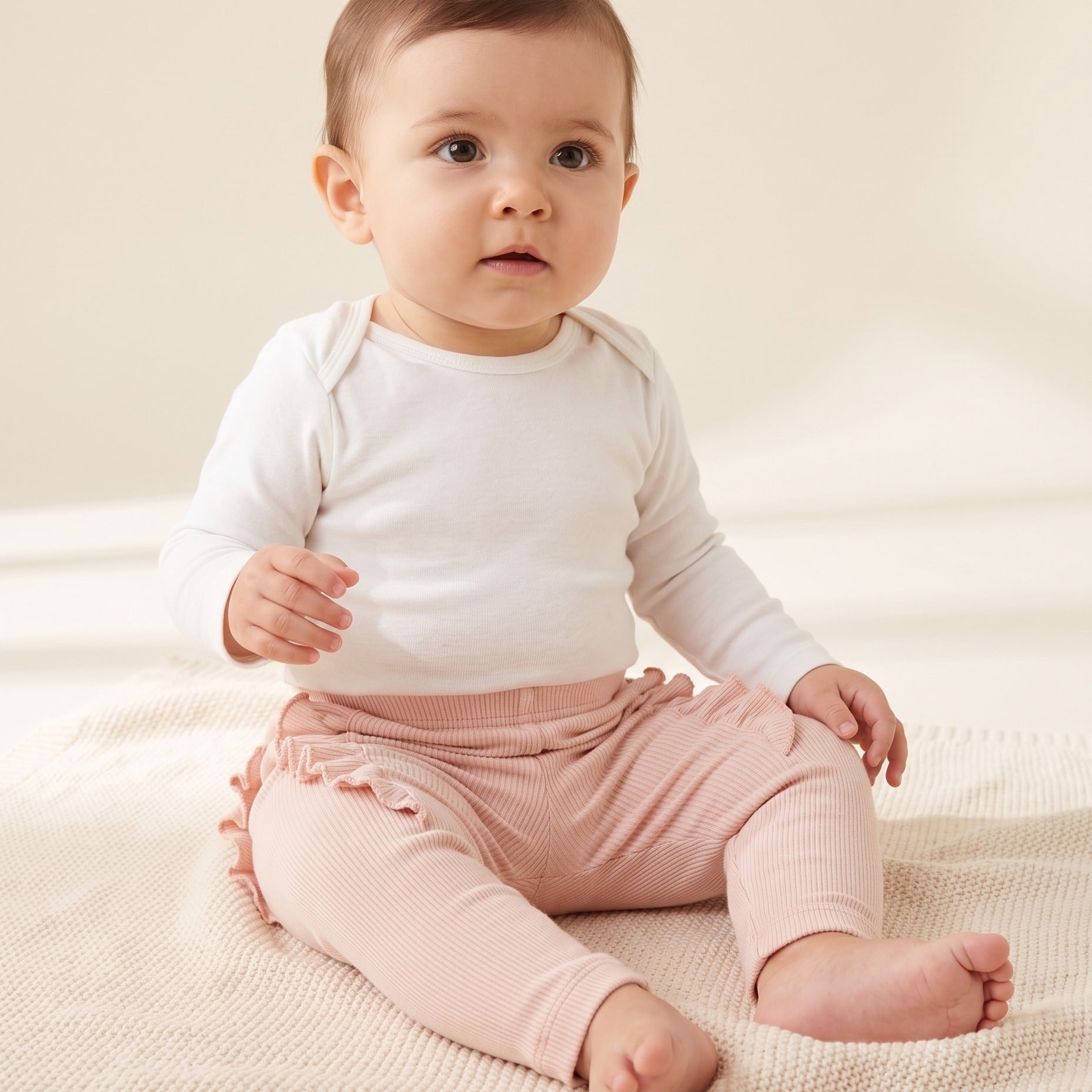 Pink ribbed leggings with frilled cuffs by Yell-oh, kids