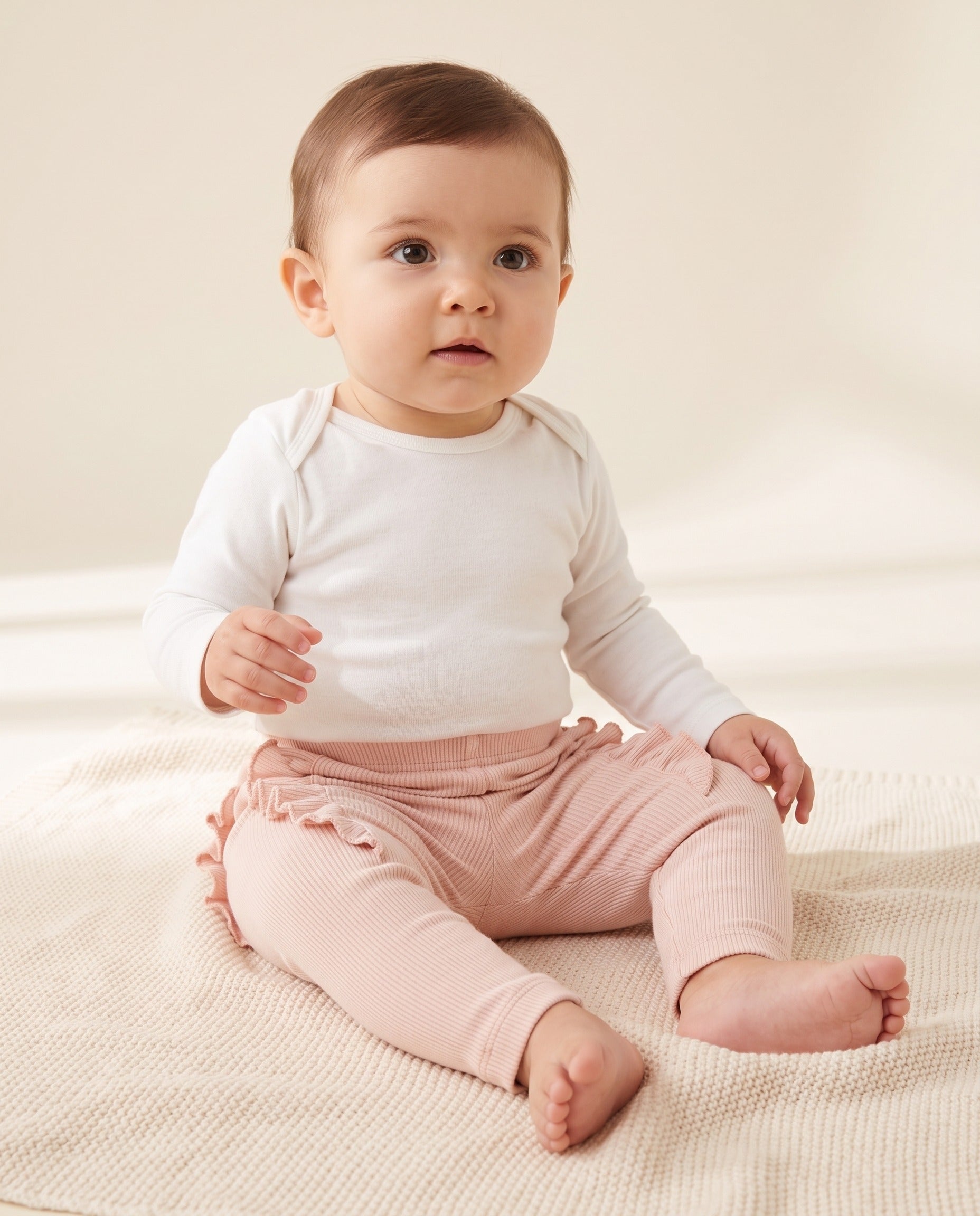 Pink ribbed leggings with frilled cuffs by Yell-oh, kids