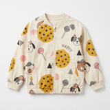 Aimama unisex doodle print jacket in white, full zip, sizes 12 months to 6 years