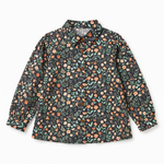 Aimama brown floral print blouse with collar and button front, sizes 12 months to 6 years