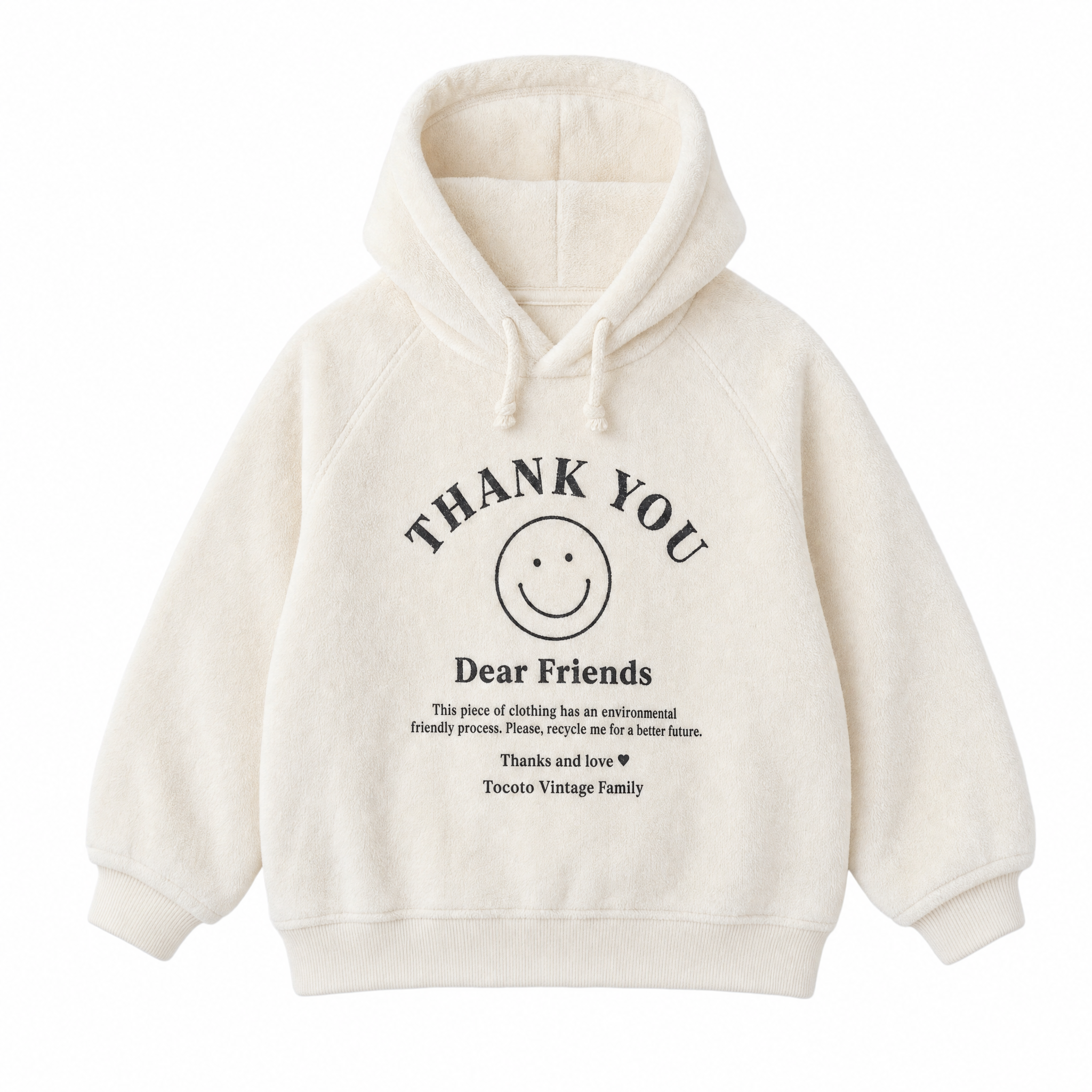 Tocoto Vintage Plush Baby Hoodie Off White, front, flat on white