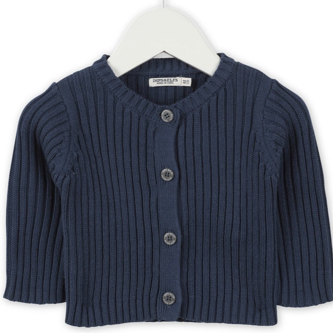 Imps and Elfs ribbed cardigan in steel blue