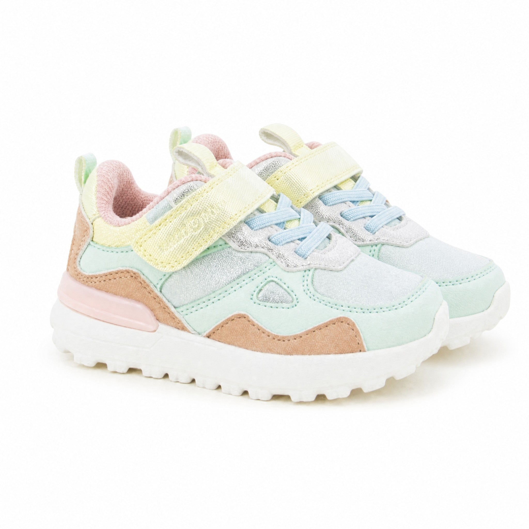Shoo pom Kids Hook-and-Loop Sneakers - Sage Multipastel, three quarter view