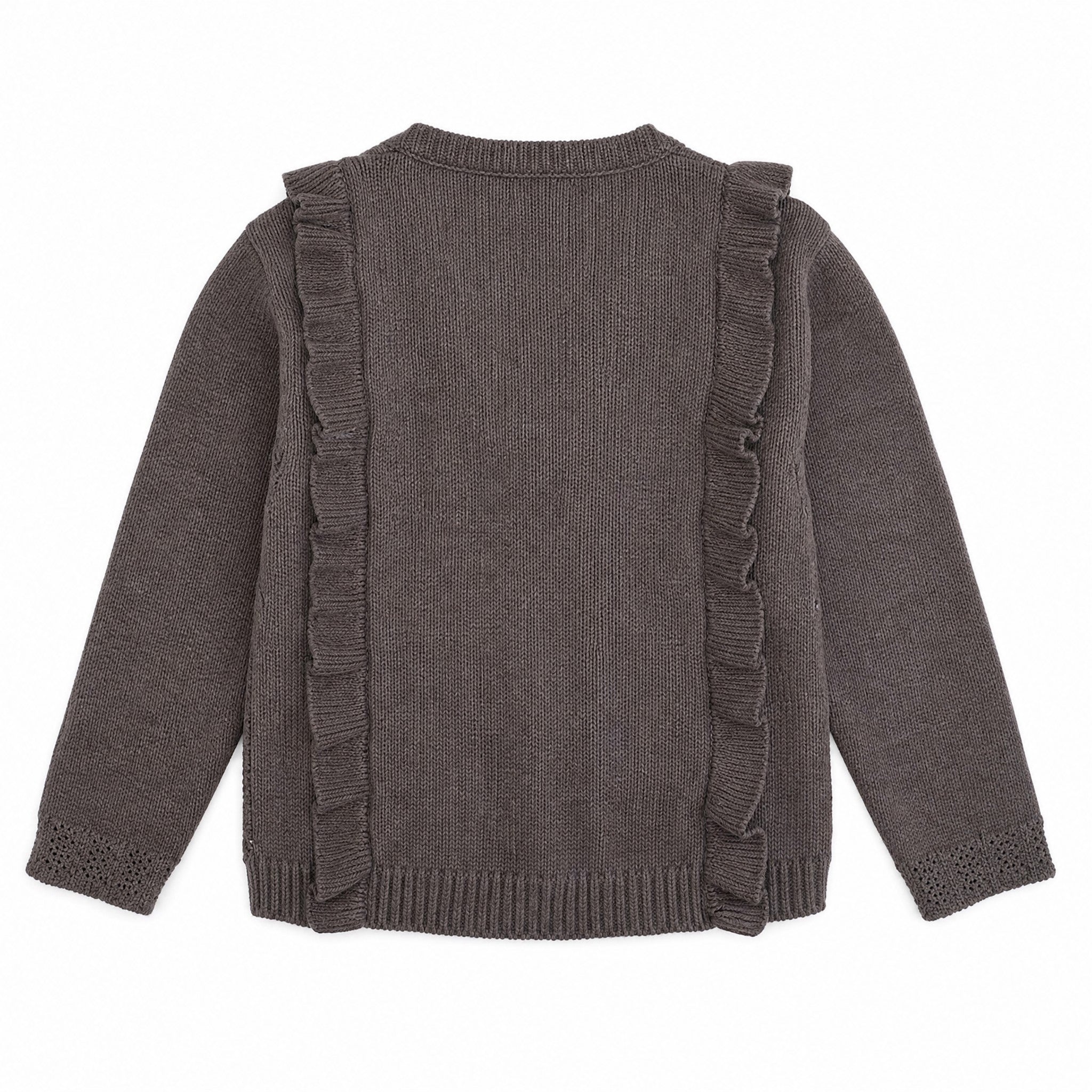 Tocoto Vintage Openwork Knit Cardigan with Ruffles, back view