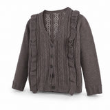 Tocoto Vintage Openwork Knit Cardigan with Ruffles, three quarter view