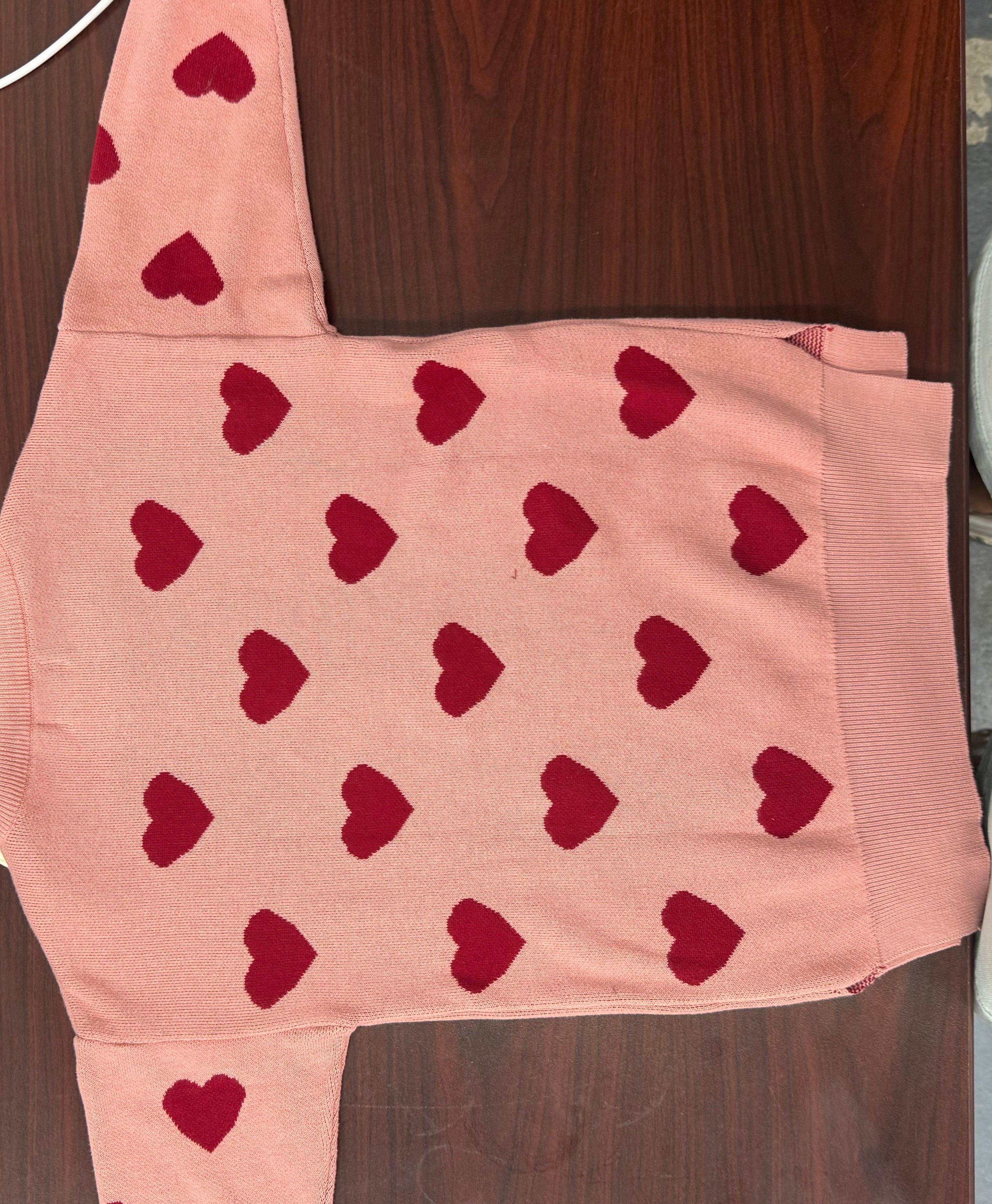 Pink knit sweater with red hearts by Konges Slojd, kids