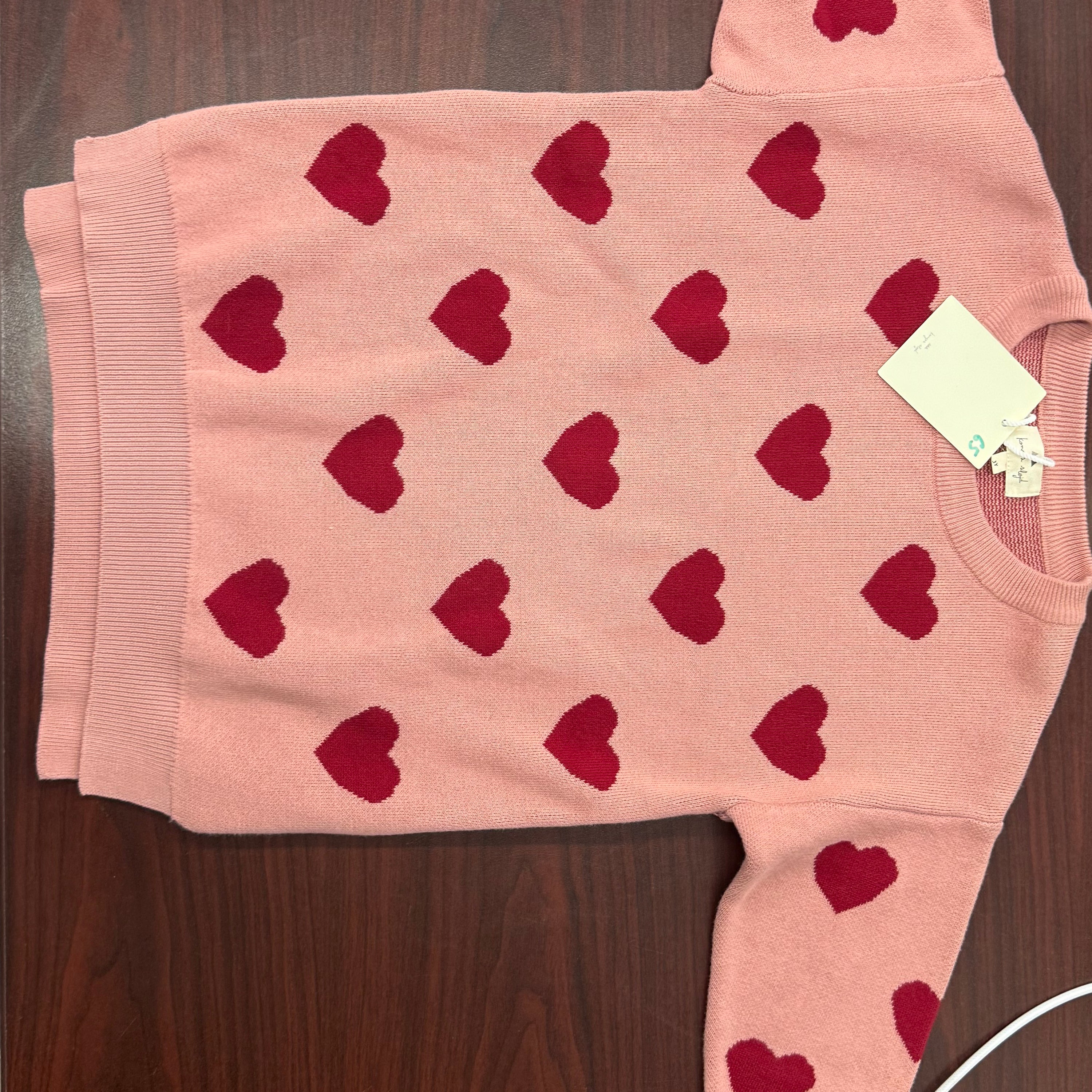Pink knit sweater with red hearts by Konges Slojd, kids