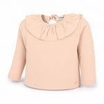 Tocoto Vintage Long Sleeve Ruffle Collar Baby Top - Pink, three quarter view