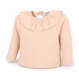 Tocoto Vintage Long Sleeve Ruffle Collar Baby Top - Pink, three quarter view