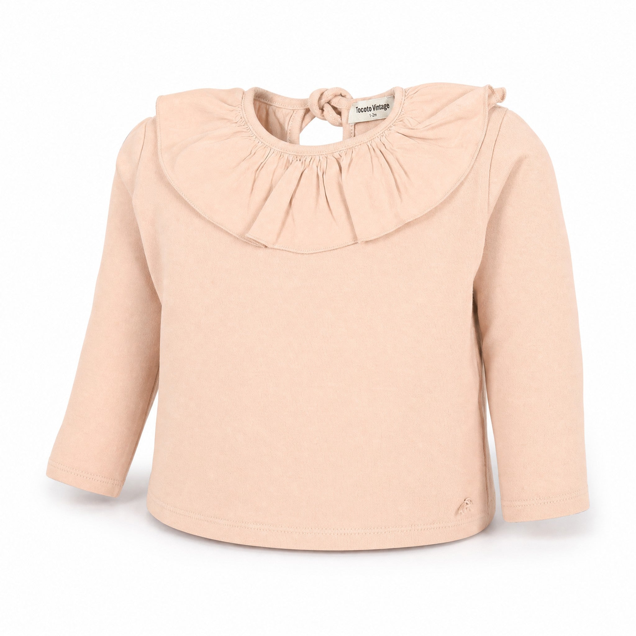 Tocoto Vintage Long Sleeve Ruffle Collar Baby Top - Pink, three quarter view