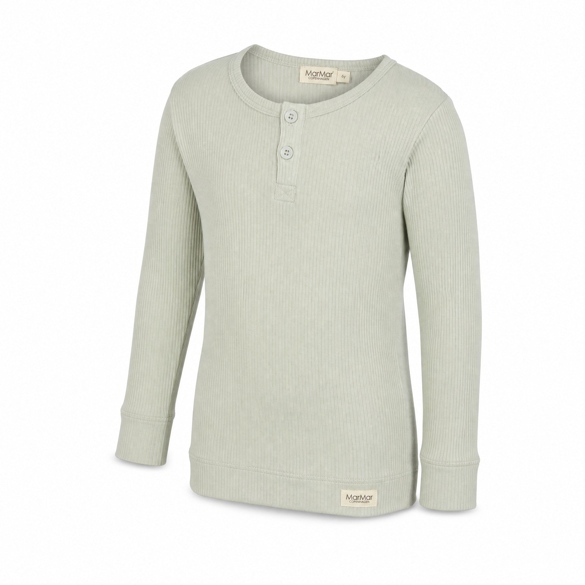 MarMar Copenhagen Modal Rib Tee Long Sleeve, White Sage, three quarter view