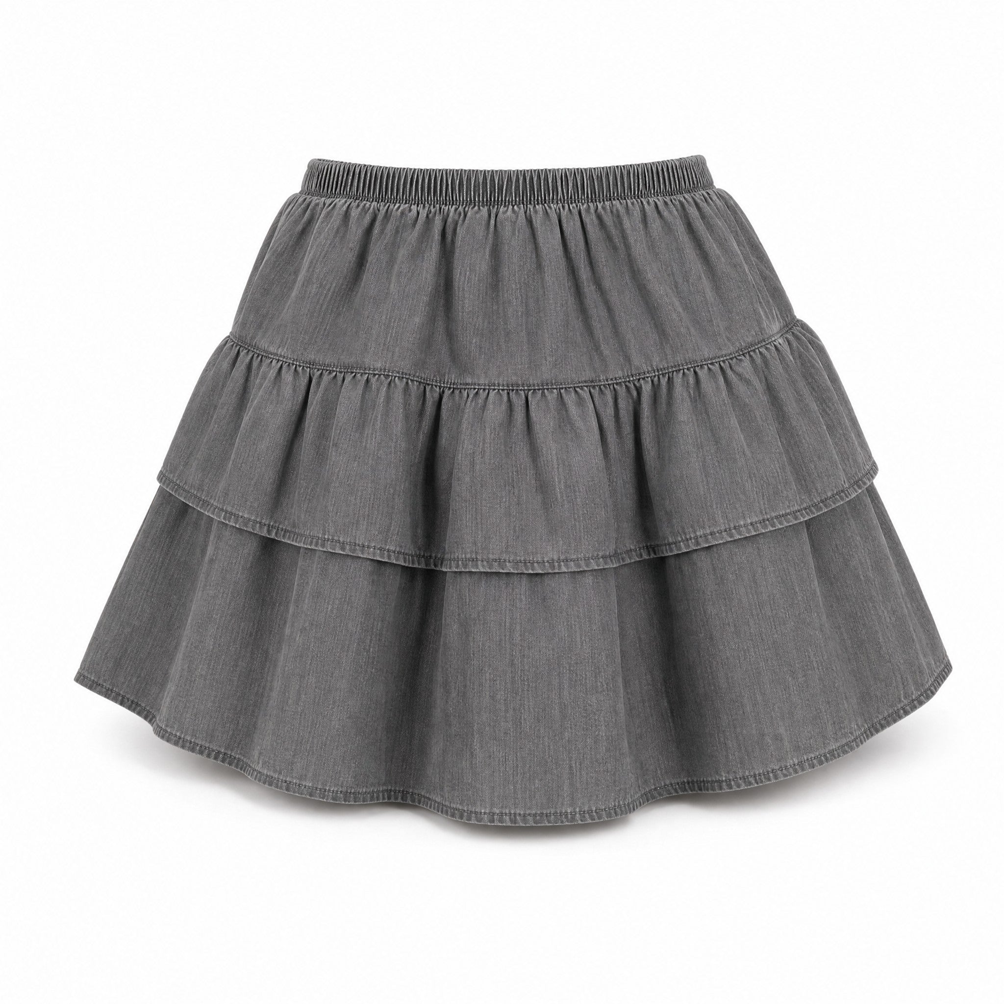 Repose AMS Poet Long Ruffle Skirt, Washed Grey, three quarter view