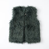 Dark green long pile faux fur gilet for kids