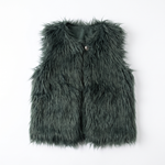 Dark green long pile faux fur gilet for kids