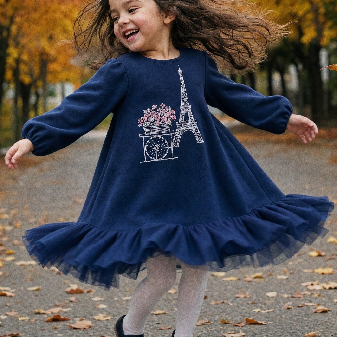 Dadati Fleece Dress Tulle Hem Navy