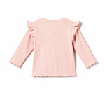 Yell-oh Ribbed Frilled Blouse - Crystal Pink, back view