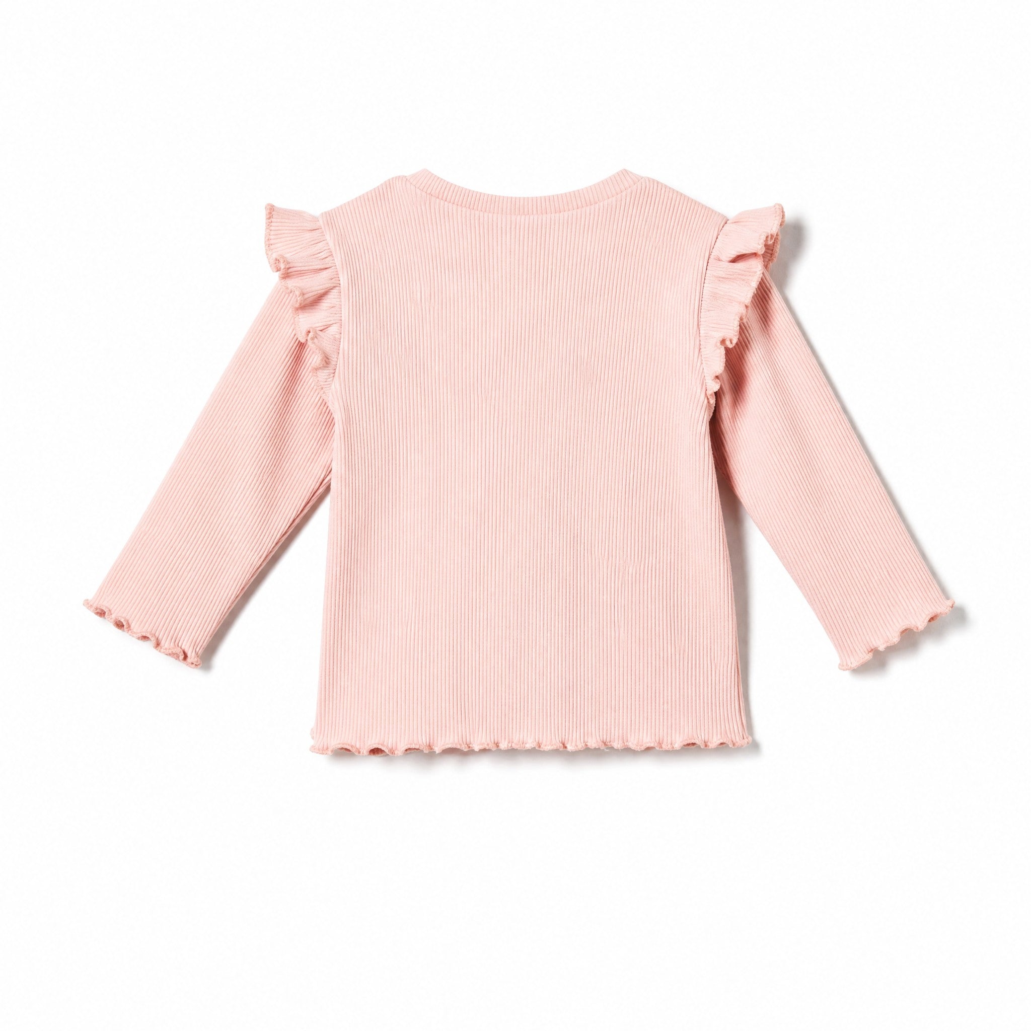 Yell-oh Ribbed Frilled Blouse - Crystal Pink, back view