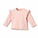 Yell-oh Ribbed Frilled Blouse - Crystal Pink, three quarter view