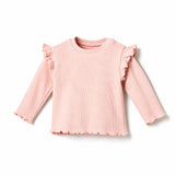 Yell-oh Ribbed Frilled Blouse - Crystal Pink, three quarter view