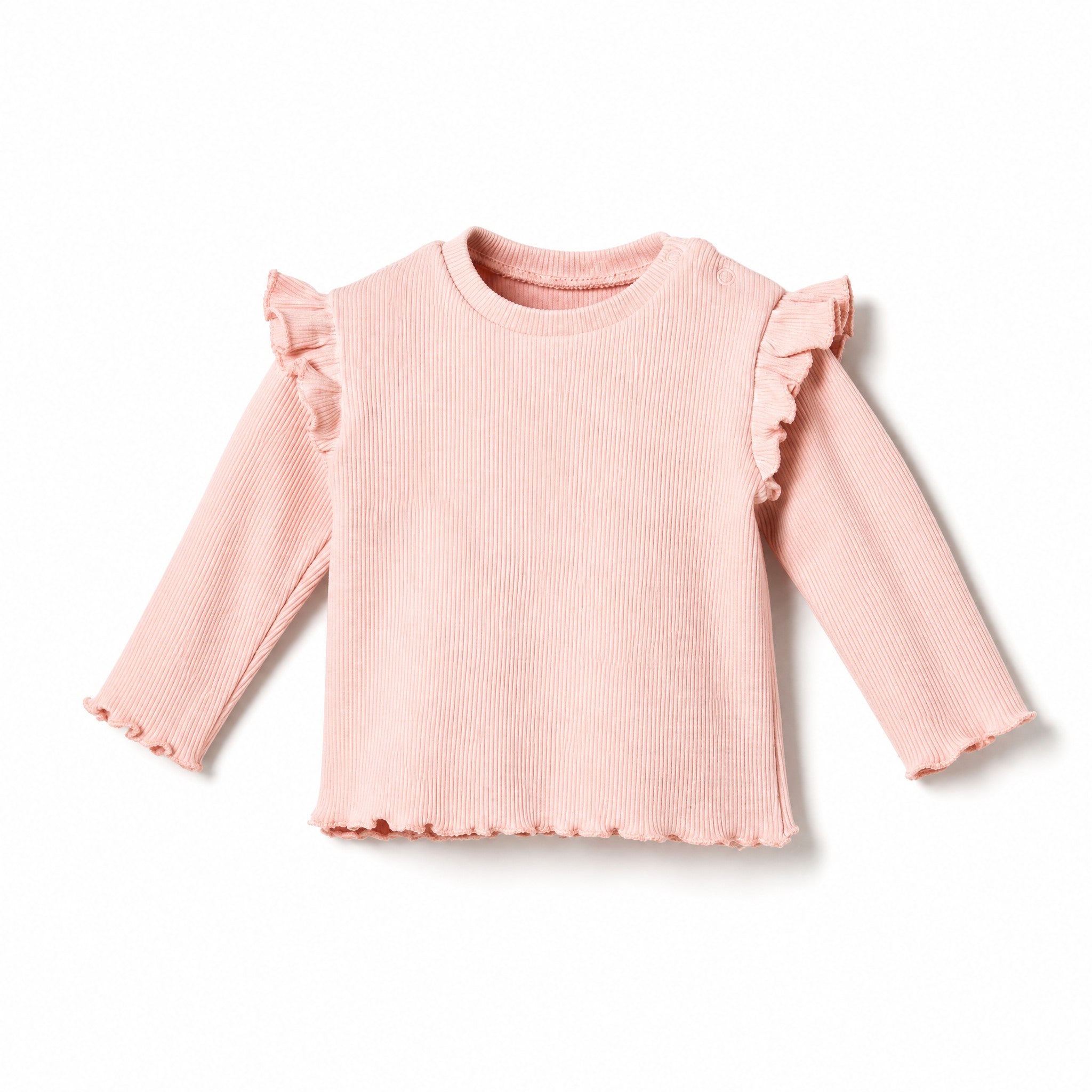 Yell-oh Ribbed Frilled Blouse - Crystal Pink, three quarter view