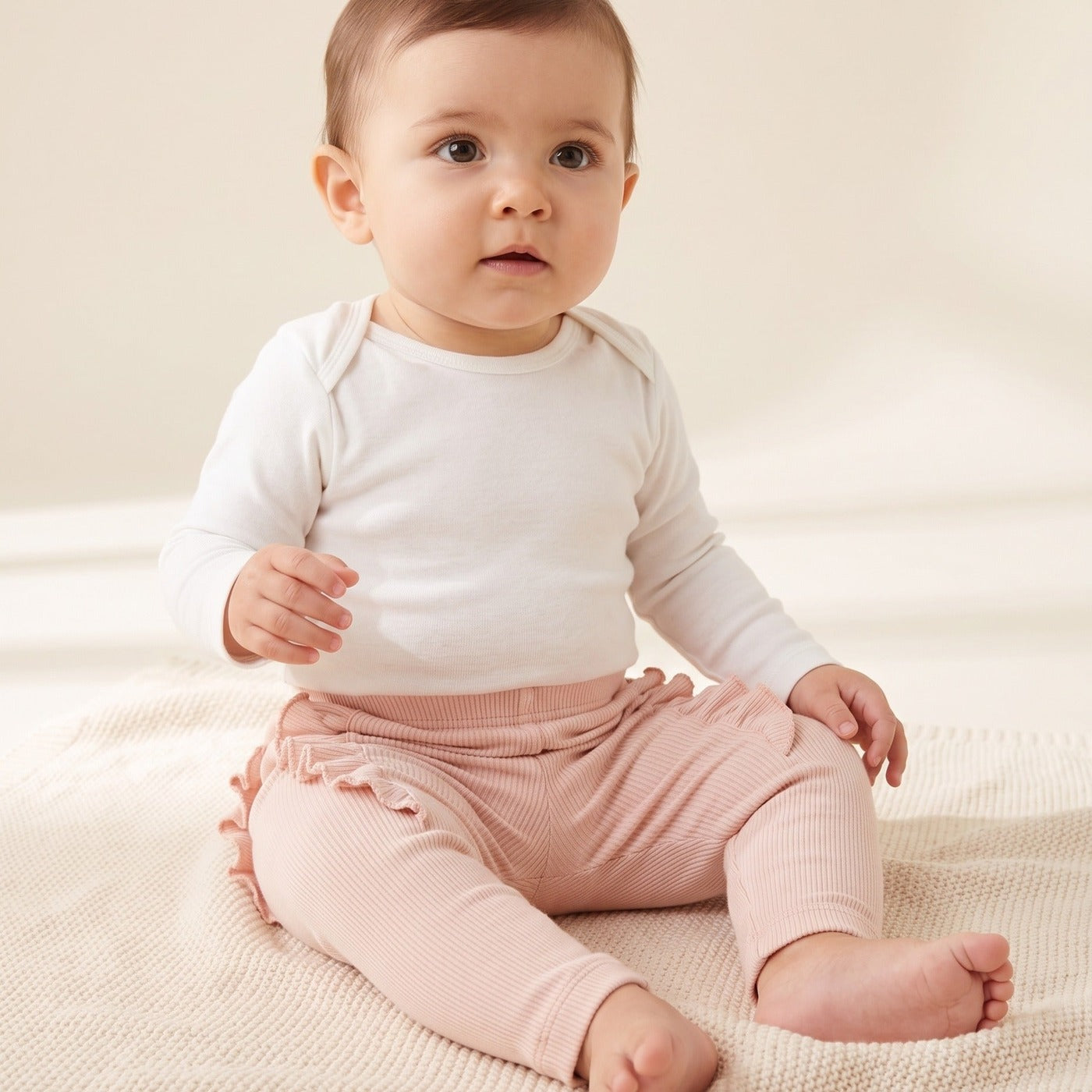 Yell-oh Ribbed Frilled Leggings Pink