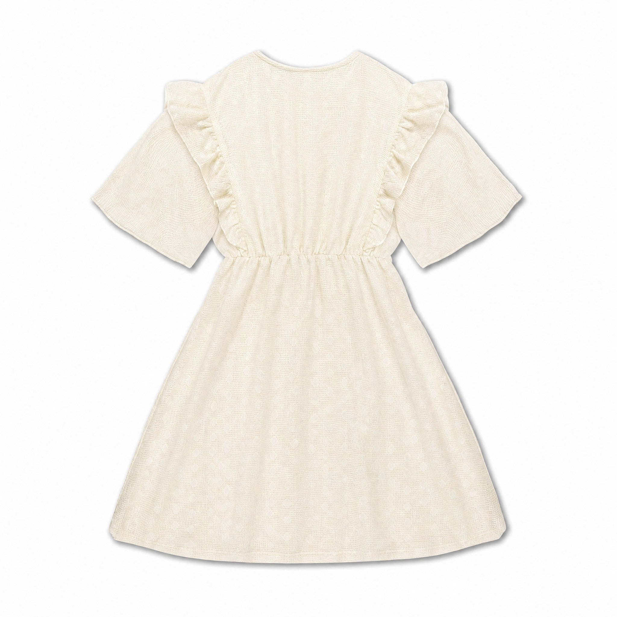 Repose AMS Ruffle Dress - Graphic Lace Summer Nude, back view