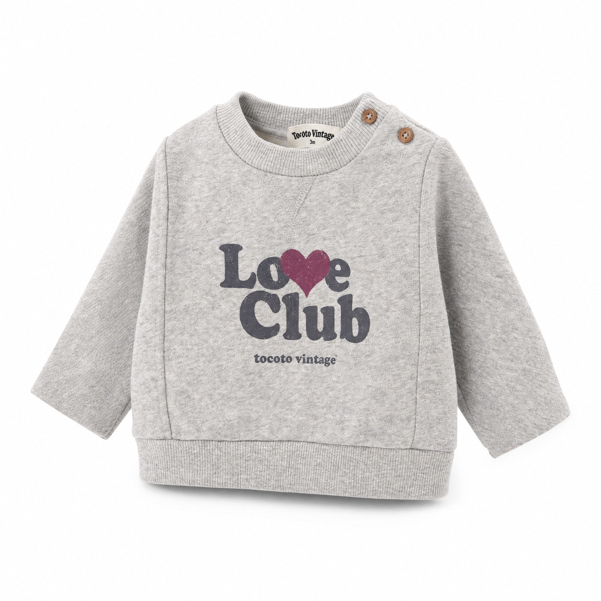 Tocoto Vintage Grey "Love Club" Sweatshirt, three quarter view