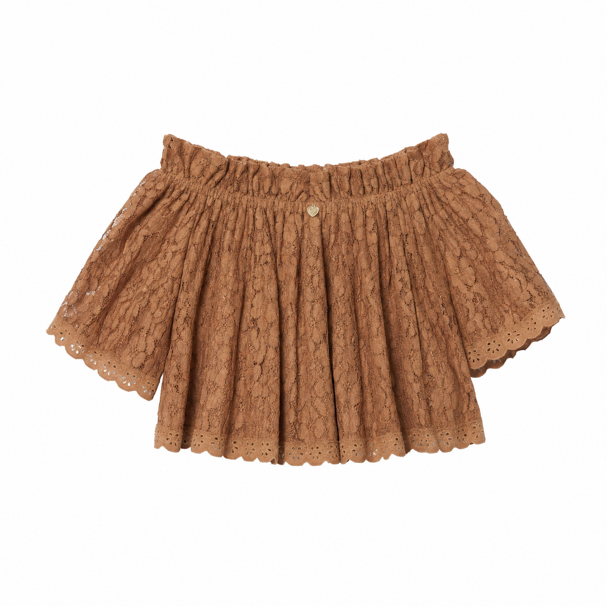 Twinset tobacco lace blouse, front, flat on white