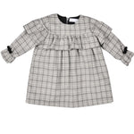 Bébé Sweeny Constance Dress Dress in Grey & White Check with Velvet Bows - CapuletKids