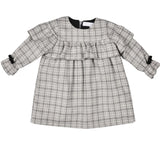 Bébé Sweeny Constance Dress Dress in Grey & White Check with Velvet Bows - CapuletKids