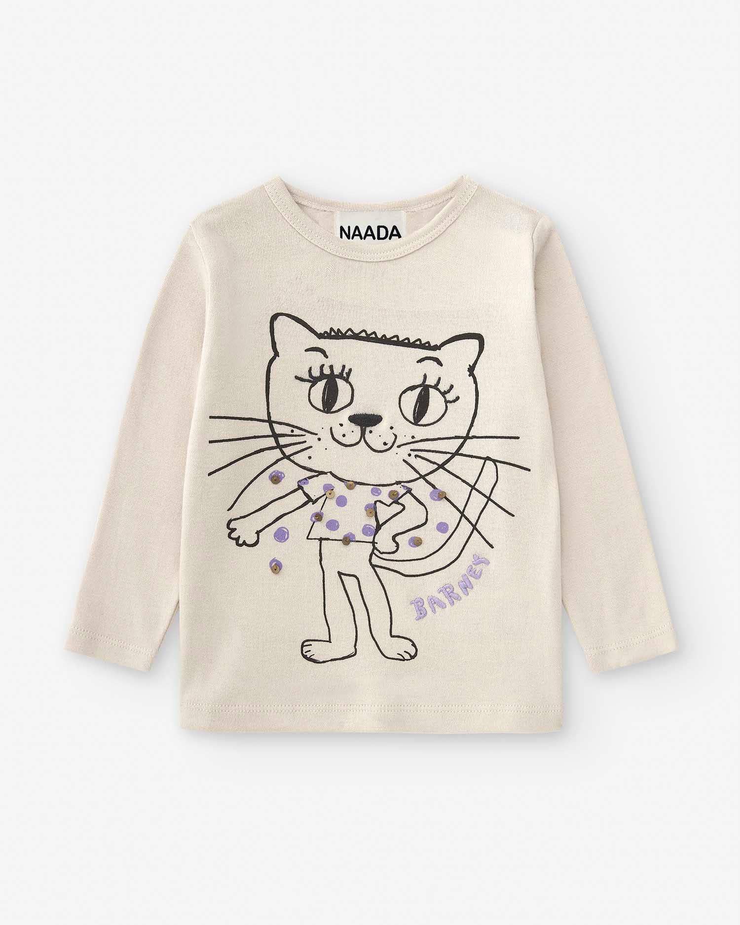100% Cotton Long Sleeve Shirt with a Cat | NAADA - CapuletKids