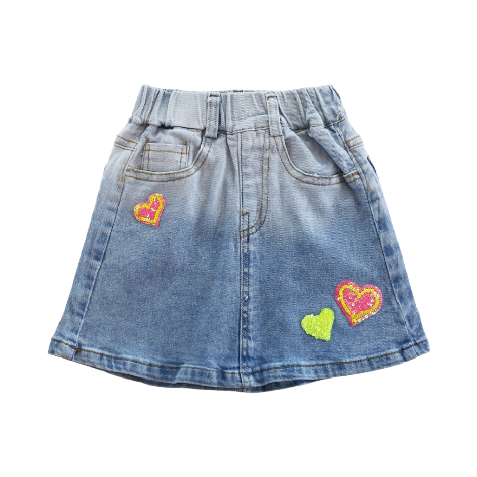 Sequin Hearts Denim Skirt | DOE A DEAR GIRL - CapuletKids