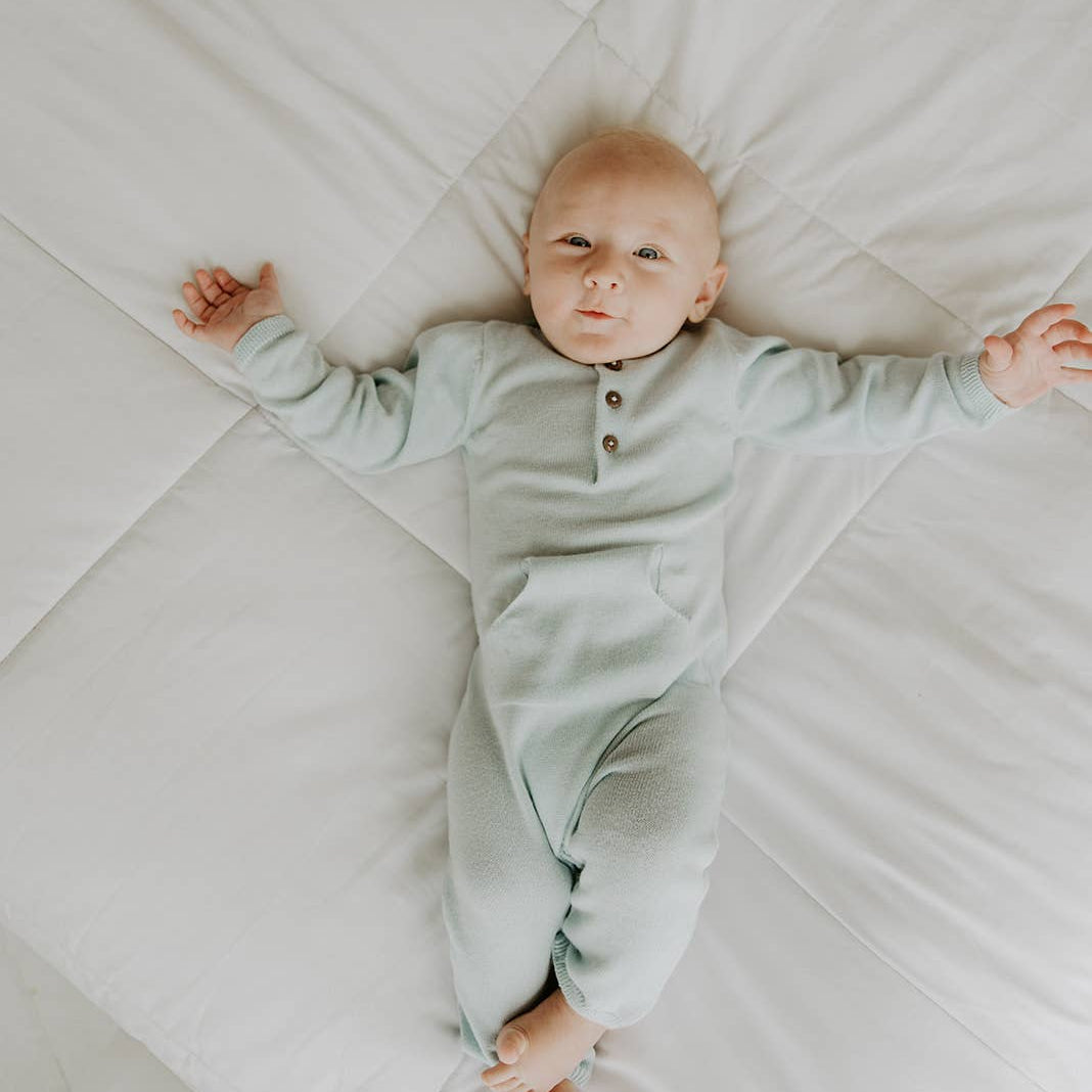 Viverano Organics| Milan Pastel Kangaroo Knit Coverall Romper (Organic Cotton) Mini Kids 0-12M - CapuletKids