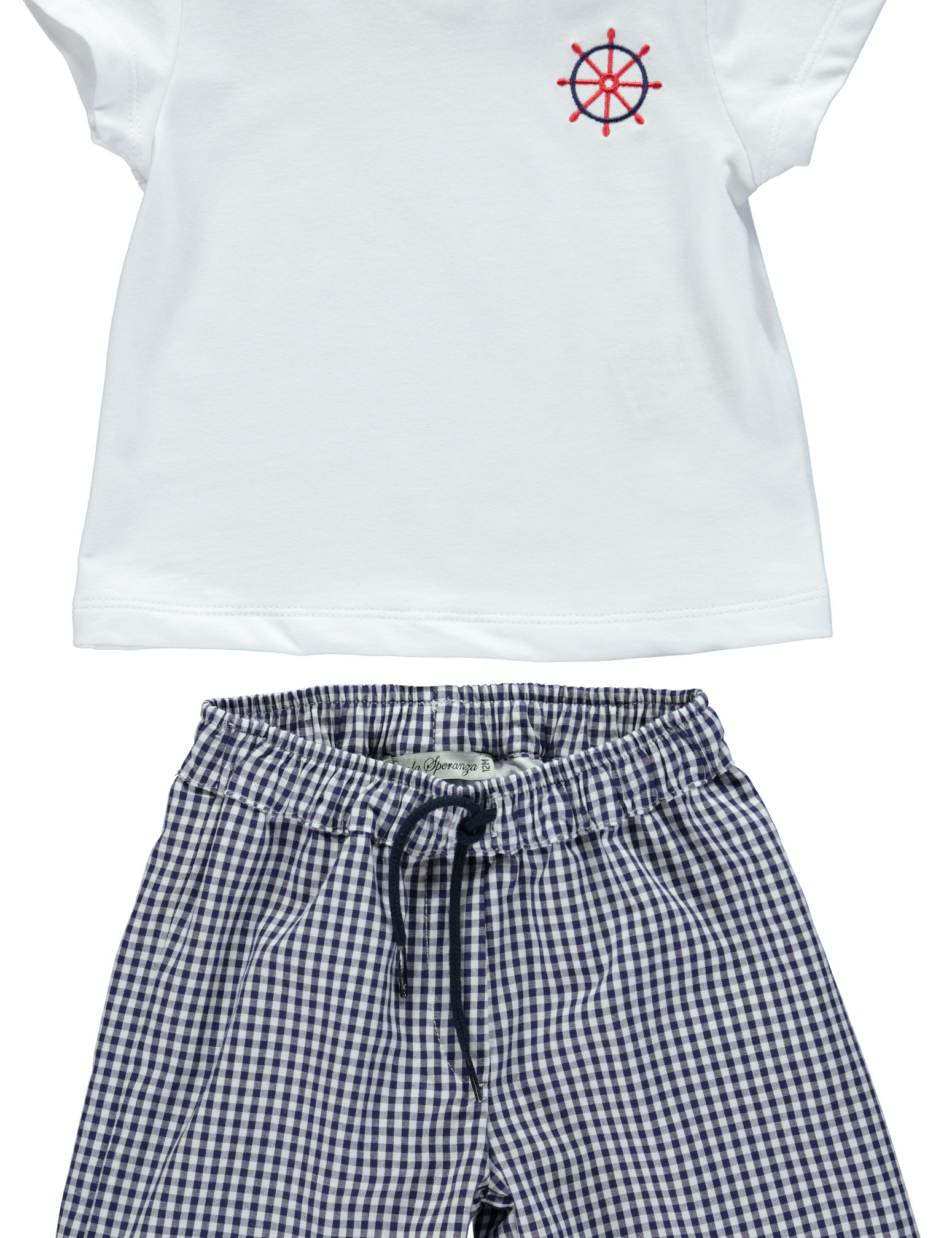 Piccola Speranza Baby Boy Organic 2-Piece Set With White T-Shirt And Chess Navy Shorts for 1Y - 3Y - CapuletKids