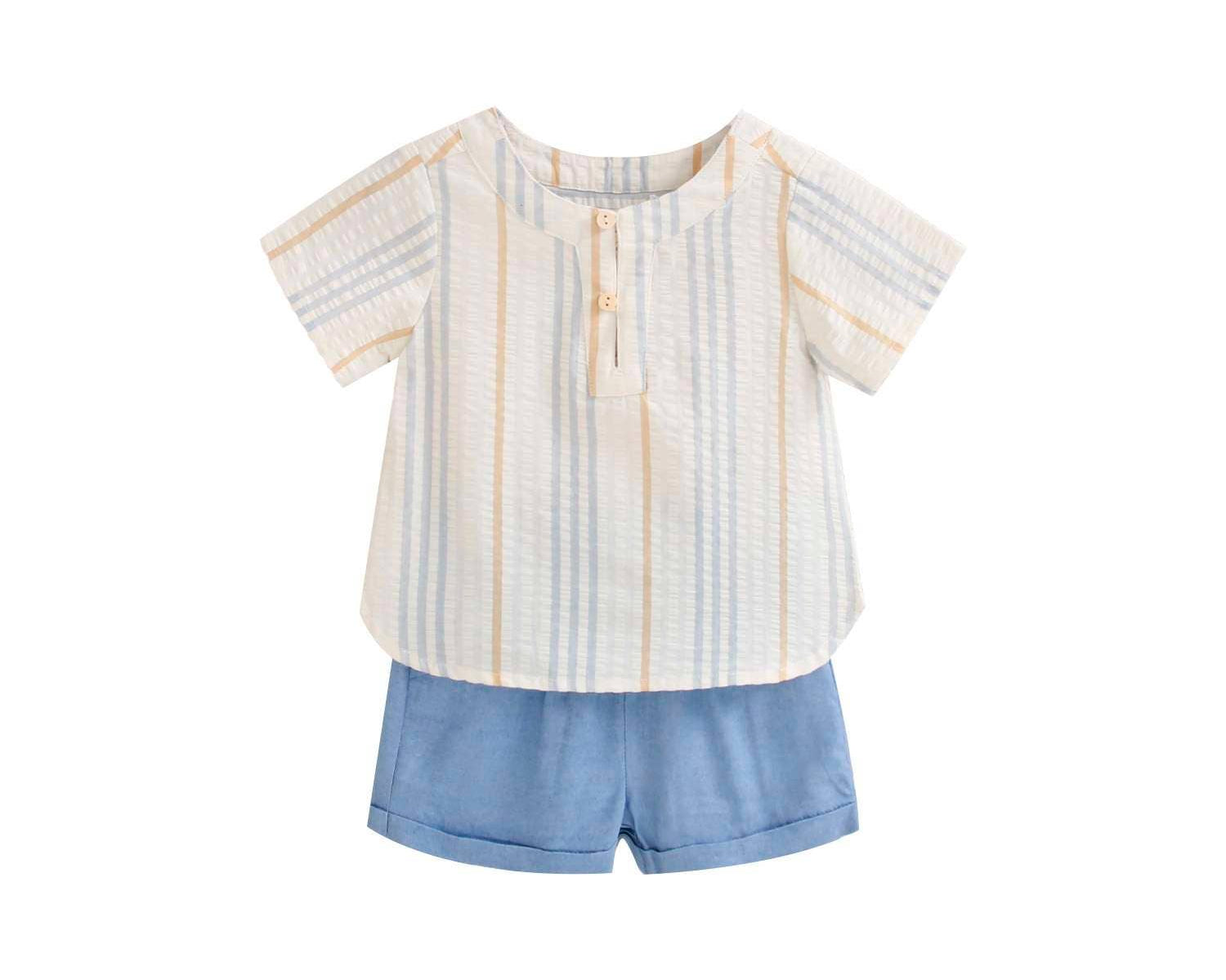 Dadati Baby boy set in blue and camel stripes - CapuletKids