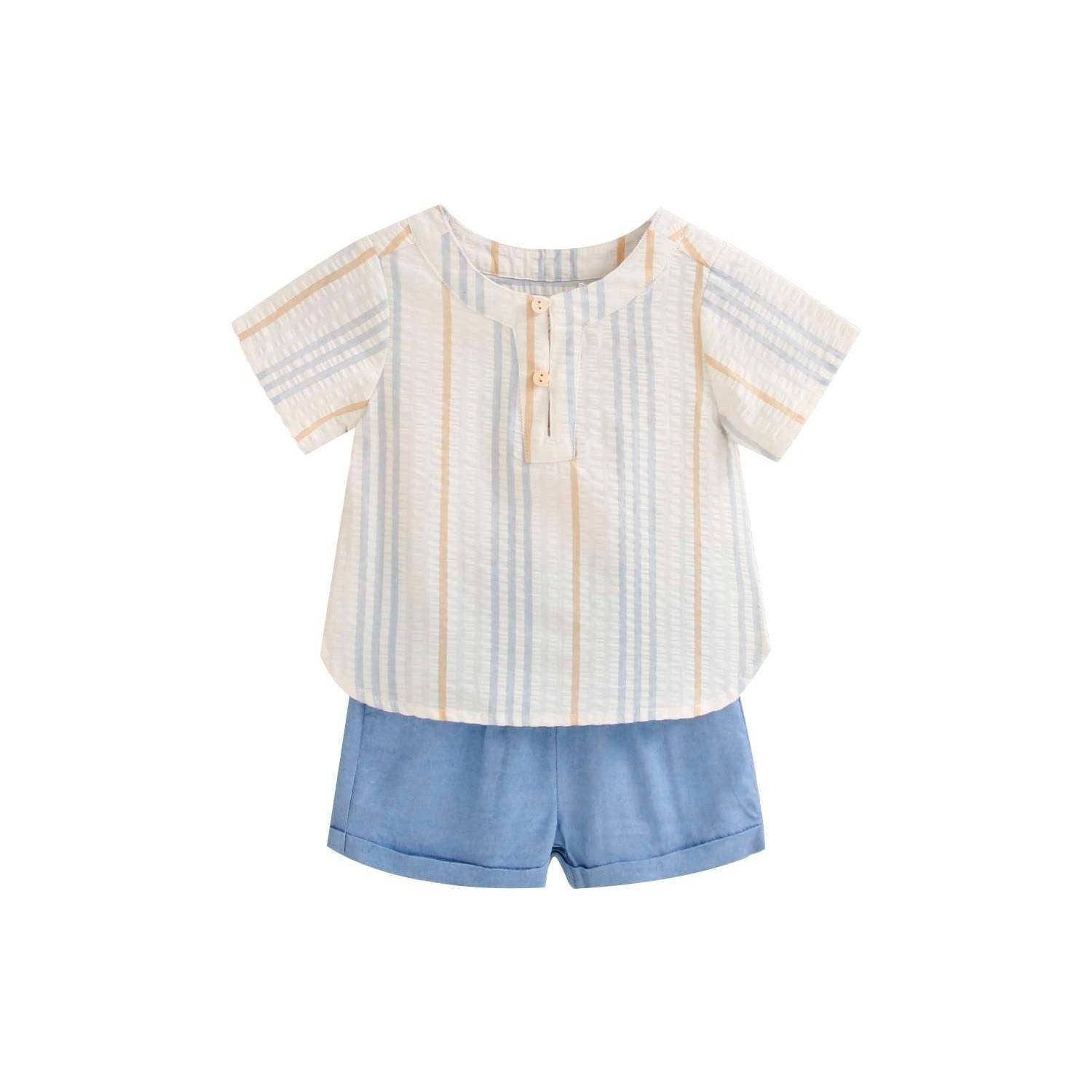 Dadati Baby boy set in blue and camel stripes - CapuletKids