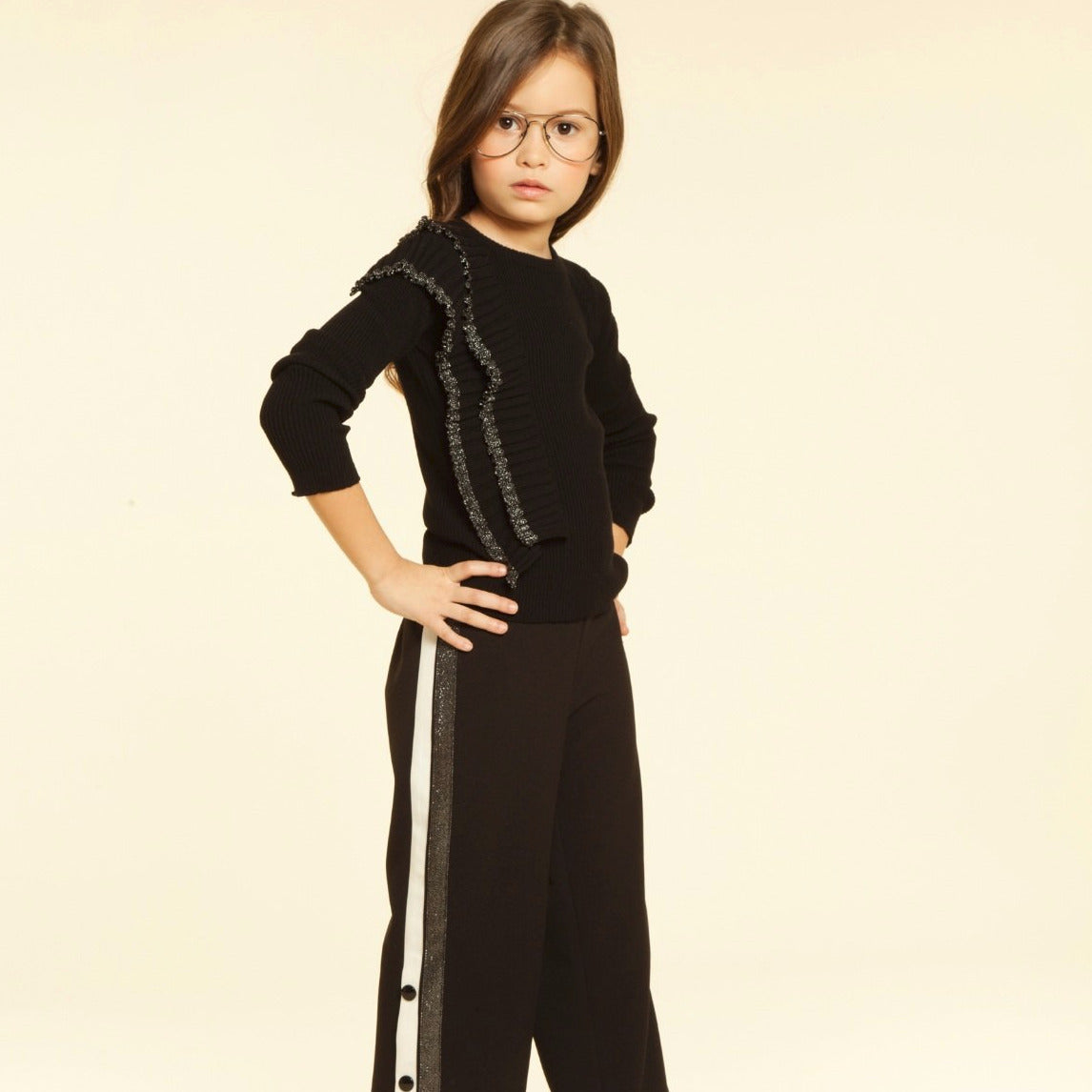 Loredana Prima Black Sweater with Glitter Details for Girls - CapuletKids