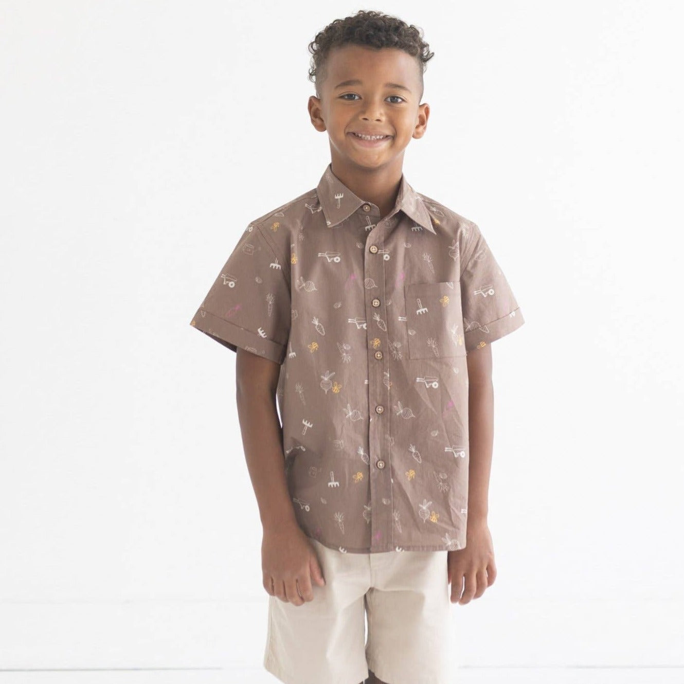 Beet World Collar Cotton Shirt With Garden Tools for Boys - CapuletKids