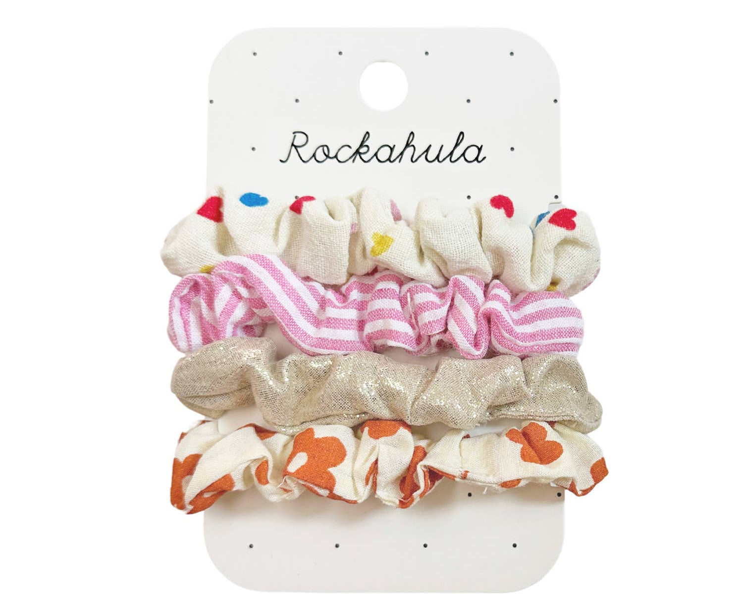 Rockahula Kids Rainbow Hearts Scrunchie Set on white background