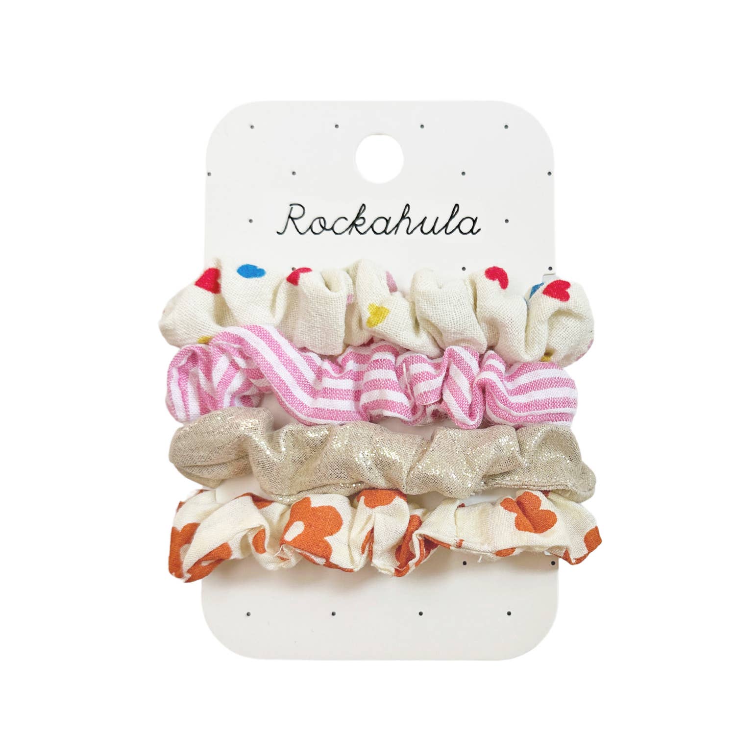 Rockahula Kids Rainbow Hearts Scrunchie Set on white background