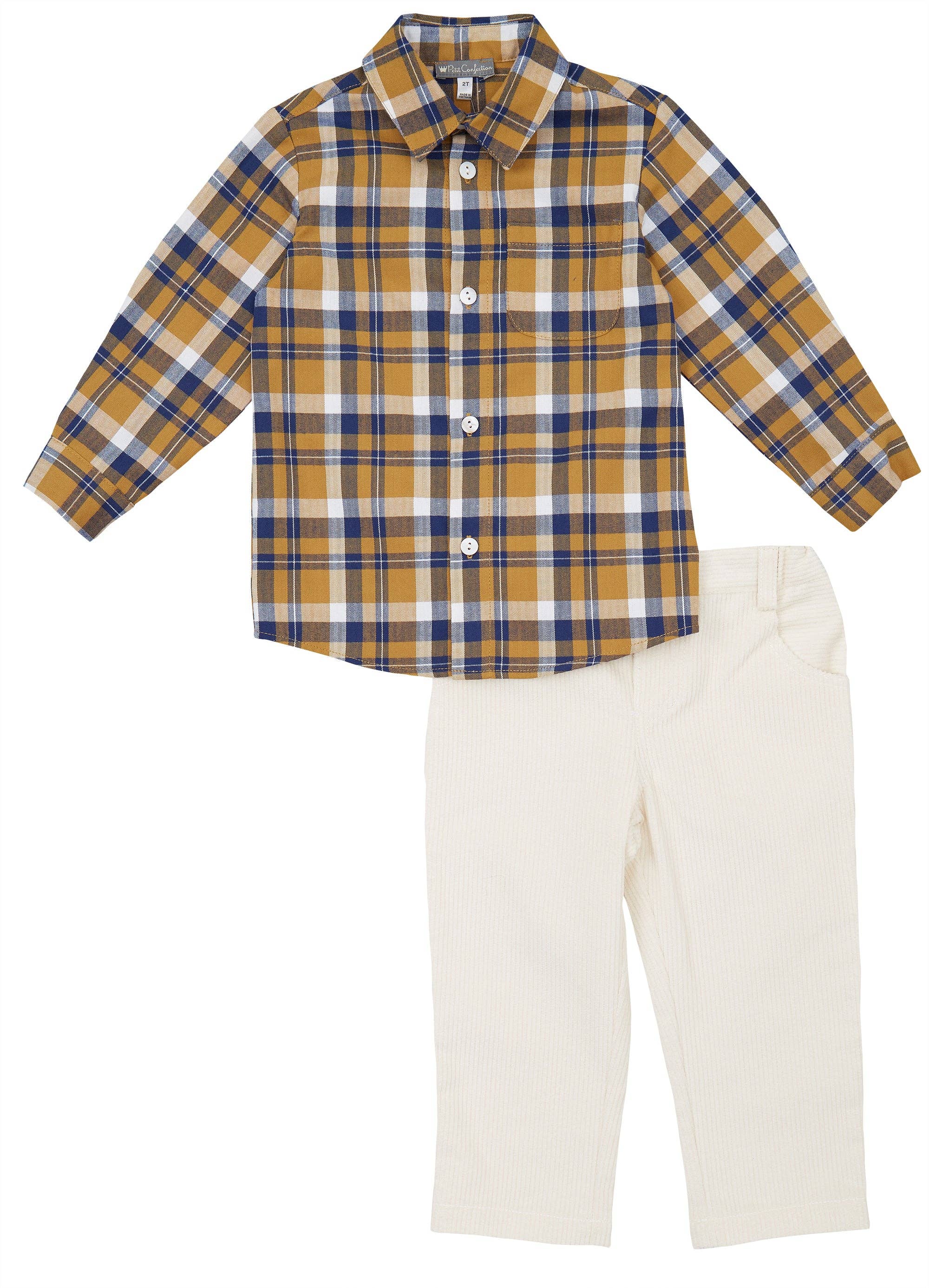 Plaid Shirt + Corduroy Pants Set - CapuletKids