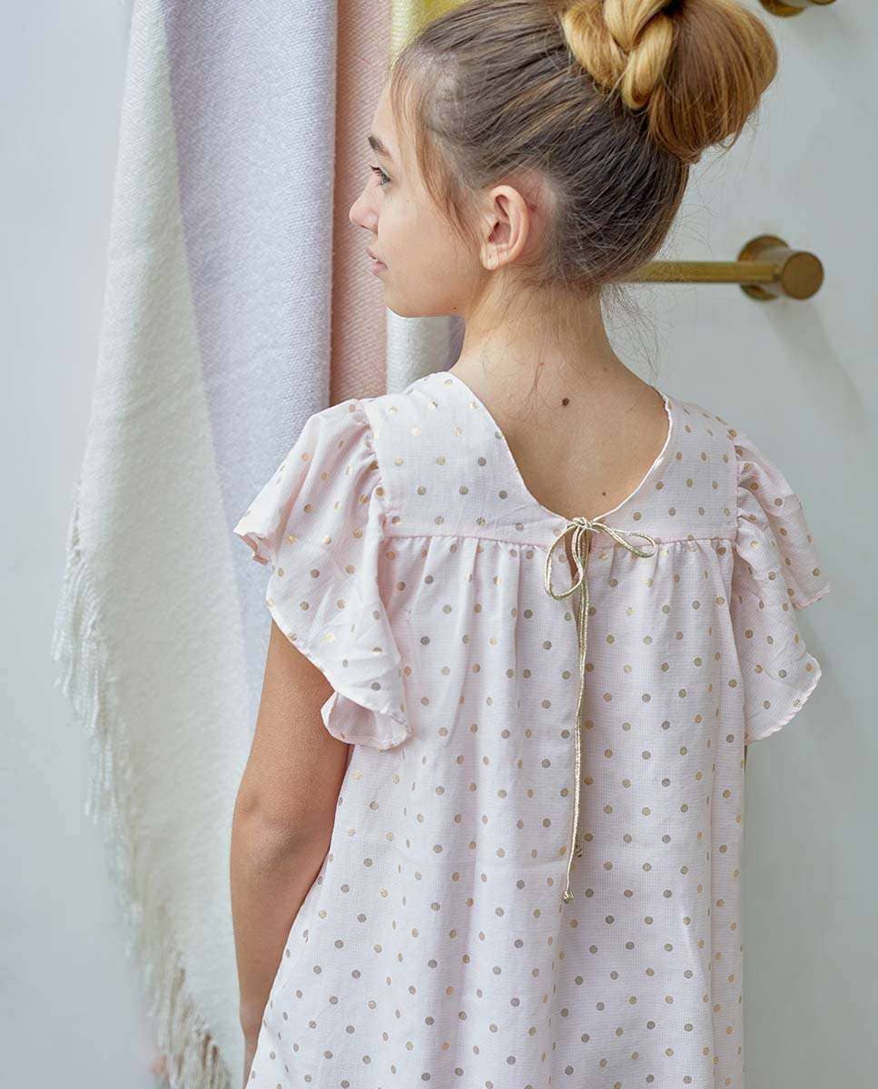 Polka Dot Girl's Dress With Ruffle Sleeves: 5 Years / Rose - CapuletKids