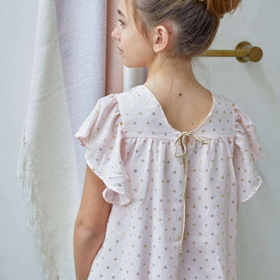 Polka Dot Girl's Dress With Ruffle Sleeves: 5 Years / Rose - CapuletKids