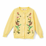 Floral Embroidered Cotton Cardigan: YELLOW - CapuletKids