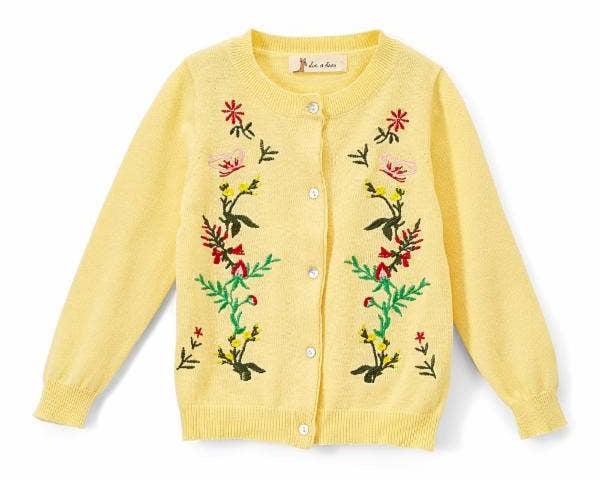 Floral Embroidered Cotton Cardigan: YELLOW - CapuletKids