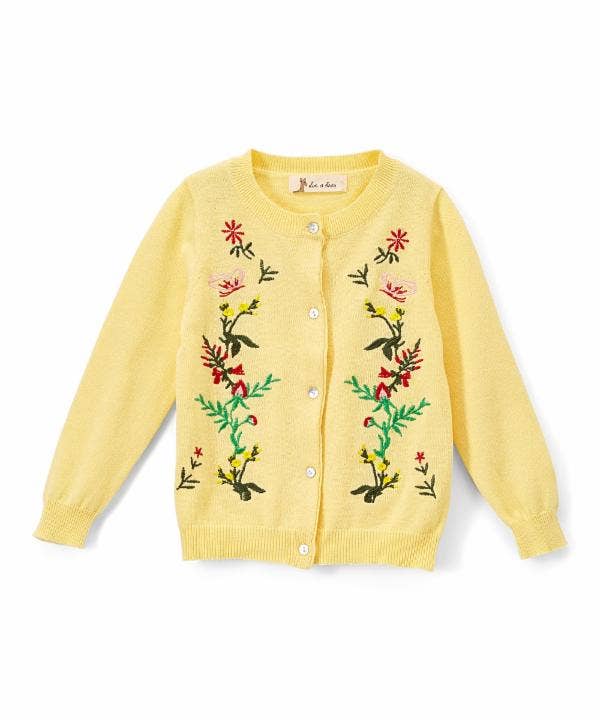 Floral Embroidered Cotton Cardigan: YELLOW - CapuletKids