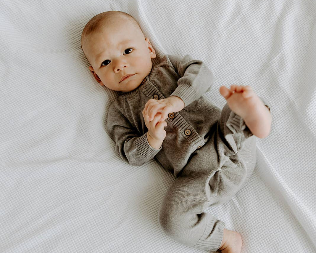 Viverano Organics| Milan Pastel Button Coverall Sweater Knit (Organic Cotton) for Newborn and Mini Kids 0-18 M - CapuletKids