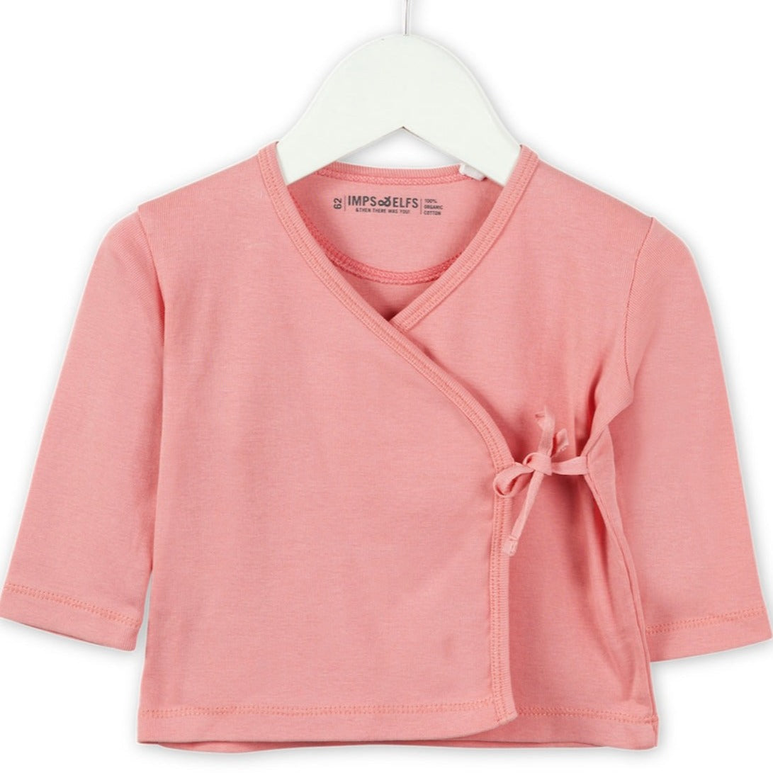 Imps & Elfs Organic Cotton Newborn Kimono Wrapover Top With Side Ties and Long Sleeves - CapuletKids